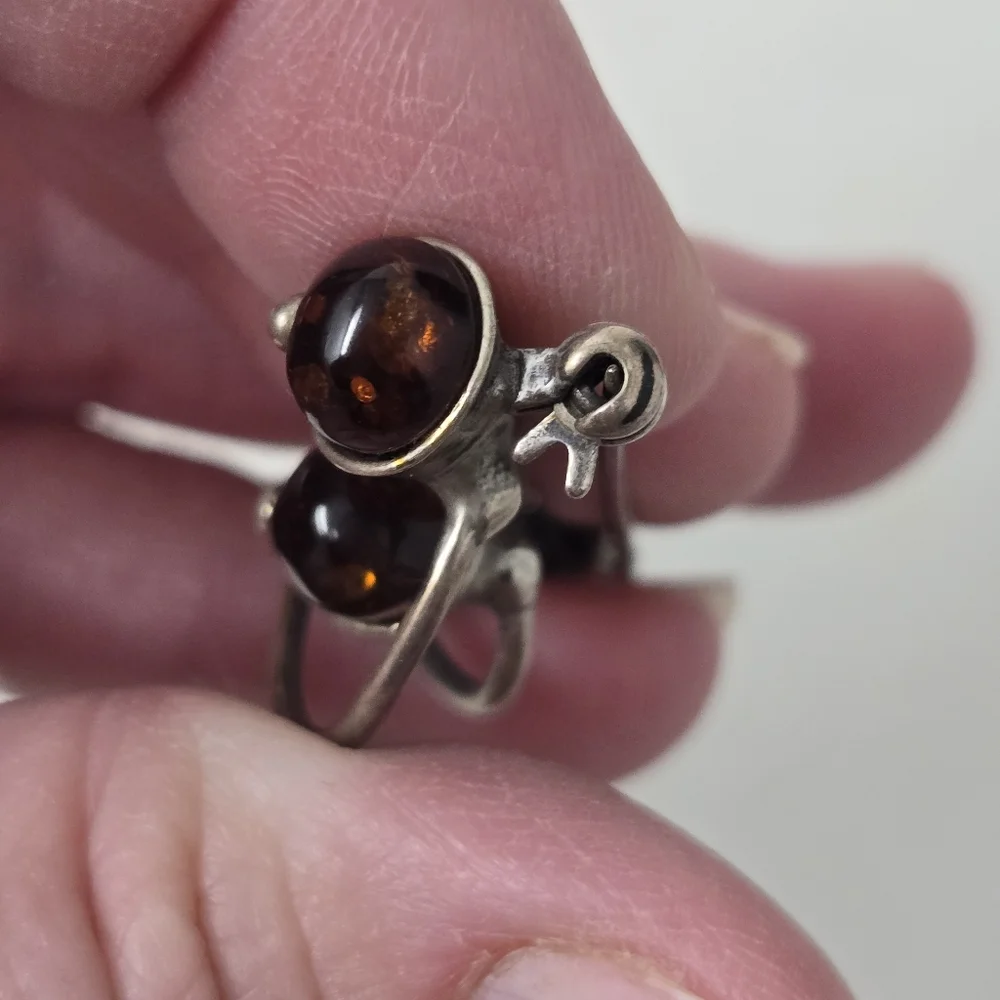 Vintage Sterling Silver 925 Baltic Amber 2” Calla Lily Floral Brooch Pin - Picture 9 of 11